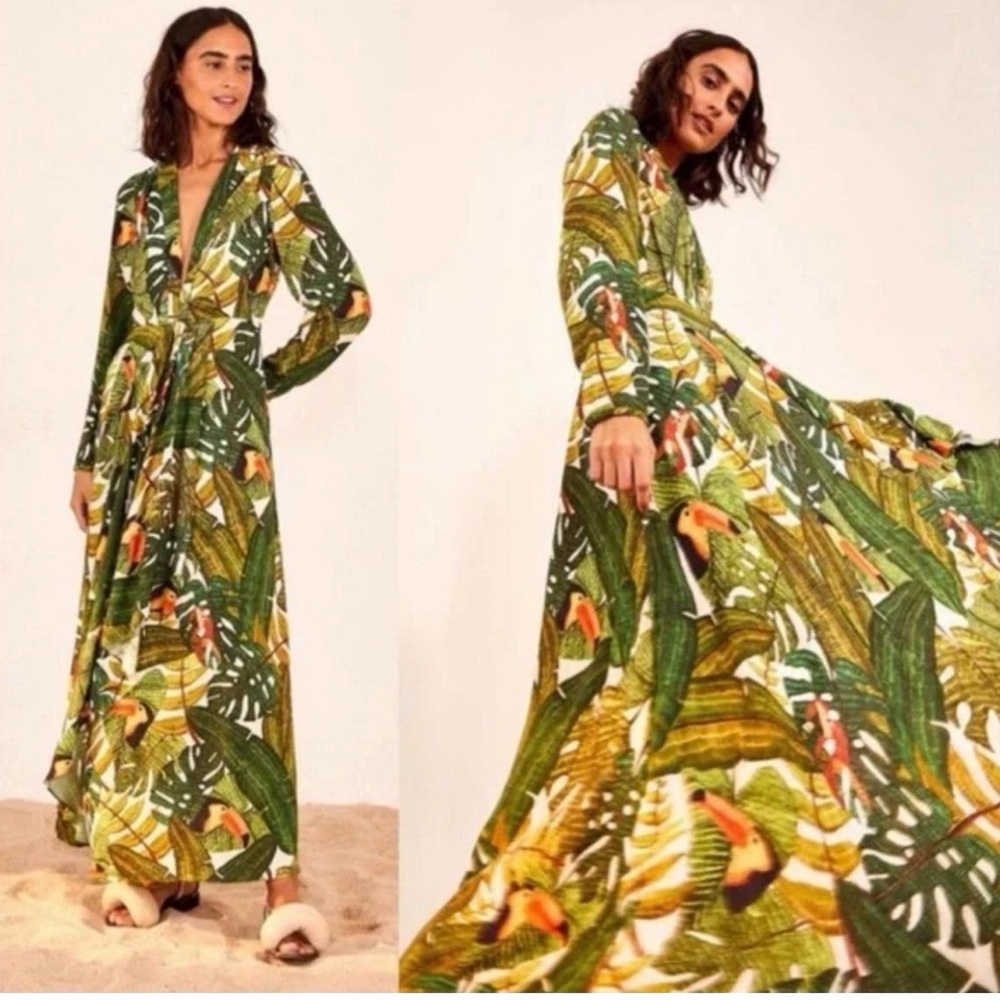 FARM Rio Tropical Toucan Maxi Dress - Green & Yellow